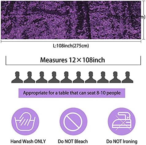 12 Packs 12 X 108 Inch Purple Sequin Table Runner Glitter Dining Table Runner for Birthday Wedding Engagement Bridal Baby Shower Bachelorette Holiday Celebration Party Supplies Decorations (Purple) - Image 3