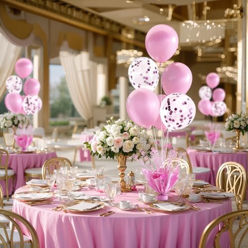 6 Set Pink Table Balloons Foil Spray Centerpiece with Pink and Confetti Balloons Stand Kit for Birthday Party Girls Baby Shower Wedding Bridal Shower Prom Graduation Table Decorations - Image 4