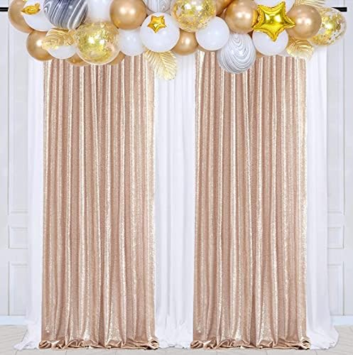Poise3EHome Champagne Sequin Backdrop Curtains,2 Pcs 2FTx8FT Glitter Panels for Party Halloween Birthday Party Baby Shower Wedding Christmas Thanksgiving Holiday Decor - Image 4