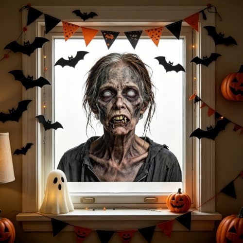 Halloween Window Clings Decorations Horror Zombie Ghost Window Stickers Static Spooky Glass Window Sticker Decals for Home Office Classroom Party Haunted House Seasonal Decor 1 Sheet - Image 4