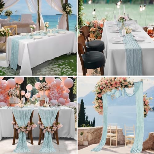 Bailarina 12 Pack Cheesecloth Table Runner 17x108 Inch Long Gauze Cheese Cloth 9ft Wrinkled Sheer Table Runner for Wedding Reception Birthday Party Table Decoration (Light Blue) - Image 7