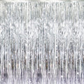 GOER 3.2 ft x 8.2 ft Metallic Tinsel Foil Fringe Curtains Party Photo Backdrop Party Streamers for Birthday,Graduation,New Year Eve Decorations Wedding Decor (Silver,3 pcs) by GOER