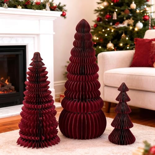 3 Pcs Large Honeycomb Christmas Tree,Classic,Burgundy - Image 5