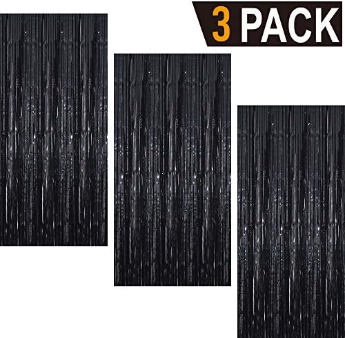 GOER 3.2 ft x 9.8 ft Metallic Tinsel Foil Fringe Curtains Party Photo Backdrop Party Streamers for Halloween,Birthday,Graduation,New Year Eve Decorations Wedding Decor (3 Packs,Black) - Image 2