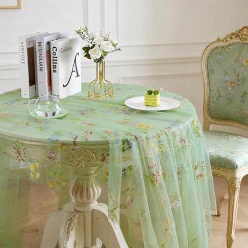 BINBE 1pcs Sage Green Florals Table Runner Embroidery Gauze 10FT Daisy Seasonal Tulle Birthday Wedding Holiday Kitchen Dining Table Decor for Home Party - Image 7
