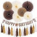 Brown Birthday Party Decorations for Women Neutral Boho Happy Banner Banner Brown Cream Honeycomb Paper Fans Hanging Tassel Garland Rustic Wedding Baby Shower Western Cowboy Party Supplies by SUNBEAUTY