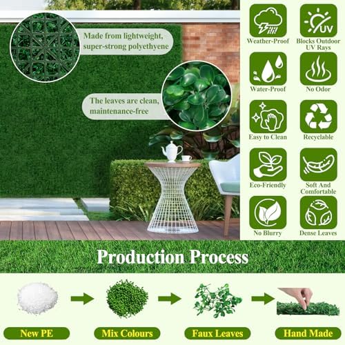 25Pcs Artificial Grass Wall Panels 10" X 10" Greenery Backdrop UV-Protected - Image 2
