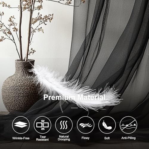 Tulle Curtain Backdrop with Fairy Lights for Parites Wrinkle-Free Sheer Curtain Drapes Photo Back Drop for Wedding Halloween Baby Shower Bridal Shower Birthday Dance Home Décor- 10ft×8ft, Black - Image 5