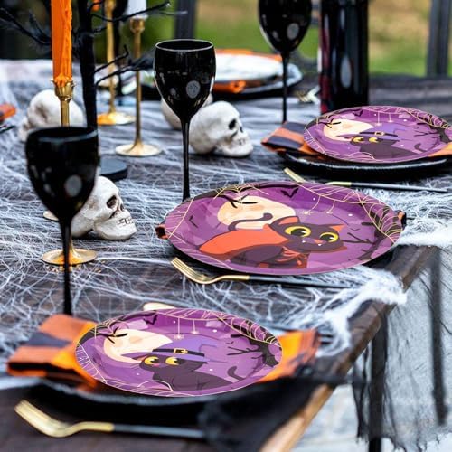 96PCS Halloween Paper Plates and Napkins Halloween Party Plates Cat Plates - Image 3