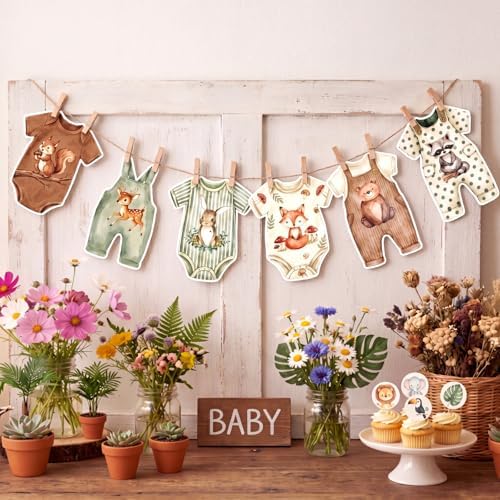 Frienda Woodland Baby Shower Banner Gender Neutral Sage Green Bodysuit Set by Frienda