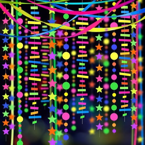 703feet UV Paper Neon Garland Neon Streamers Glow in The Dark Glow Party Supplies and Decorations Glow in The Dark Streamers Blacklight Reactive Fluorescent Black Light Neon Party Supply for Birthday by WELITTCON