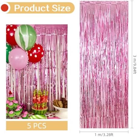 5 Pack Pink Foil Curtain Backdrop 3.2ft x 9.8ft Metallic Tinsel Foil Fringe Curtains Streamer Photo Booth Backdrop for Birthday Party Engagement Bachelorette Party Decorations (Pink) - Image 3
