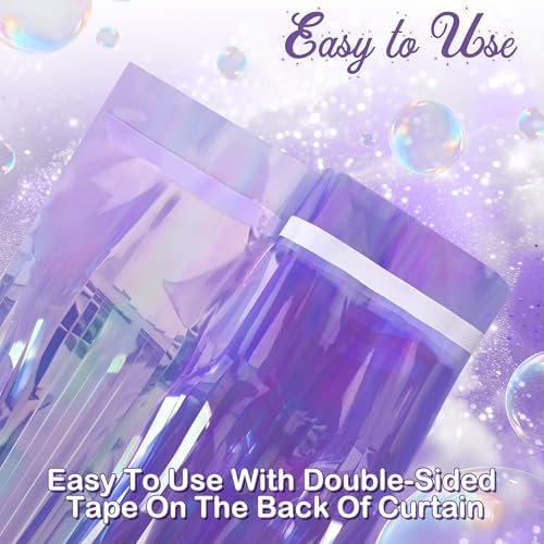 2 Pack Purple Iridescent Streamers Backdrop, 3.3x6.6ft Foil Fringe Curtains Lavender Holographic Door Tinsel Streamers for Birthday, Wedding, Holiday, Bachelorette, Theme Party Decorations - Image 6