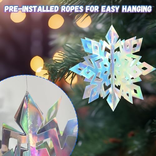 Paper Christmas Snowflake Hanging Decorations Indoor, Iridescent, 30Pcs - Image 5