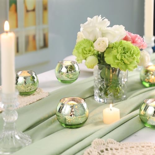 Volens 24PCS Green Votive Candle Holder Bulk, Round Mercury Glass Votives - Image 4