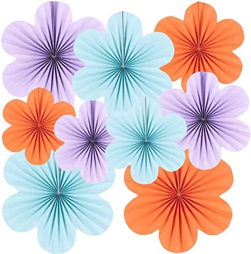 SUNBEAUTY 9 Pcs Paper Flowers Decorations for Wall, Blue and Orange for Wall Paper Flower Fan Classroom Decoration Paper Floral Backdrop Decor Paper Fans Decoration Hanging Paper Flower Wall Decor by SUNBEAUTY