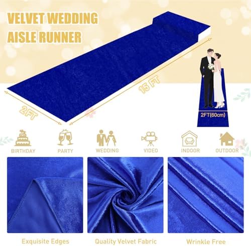 Wedding Decorations Aisle Runner for Wedding Ceremony Royal Blue Velvet Aisle Runner 15FTx2FT Party Runner Aisle Outdoor Aisle Hallway Wedding Runner for Bridal Shower Indoor Church Aisle Carpet - Image 2