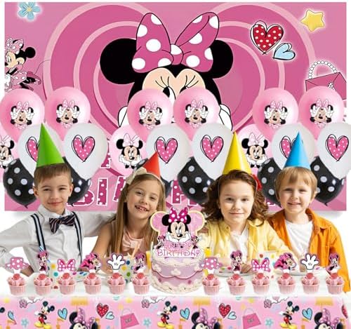 Cute Birthday Party Decorations, Party Supplies Include Birthday Cake Toppers, Tablecloth, Backdrop, Balloons, Cartoon Party Celebrate Supplies - Image 3