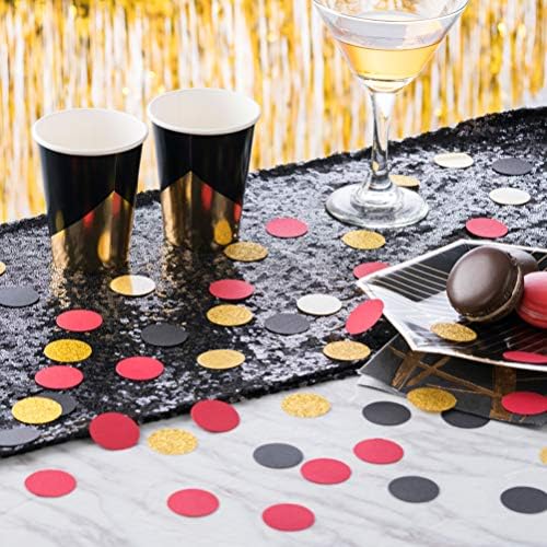 MOWO Gold Glitter, Black and Red Confetti Circles Table Decoration, 300pc - Image 4