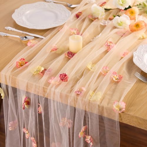 Goodluck 6pcs Table Runner with 3D Pastel Floral 28x118 Inch by GoodLuck