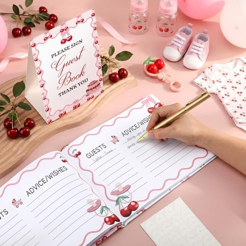 Fuyoooo 27 Pcs Cherry Sign in Guest Book Set with Gold Pen Table Cards - Image 5