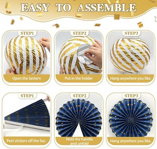 ADLKGG 14 Pcs Navy Blue and Gold Party Decorations, Navy and Gold Decor - Image 7