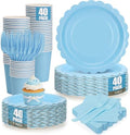 200Pcs Light Blue Party Plates and Napkins, 9’’and 7’’ Disposable Scalloped Baby Blue Paper Plates Cups Napkins Forks Set Party Supplies for Birthday, Wedding, Baby Shower Party Decorations, Serves 40 by CENLBJ