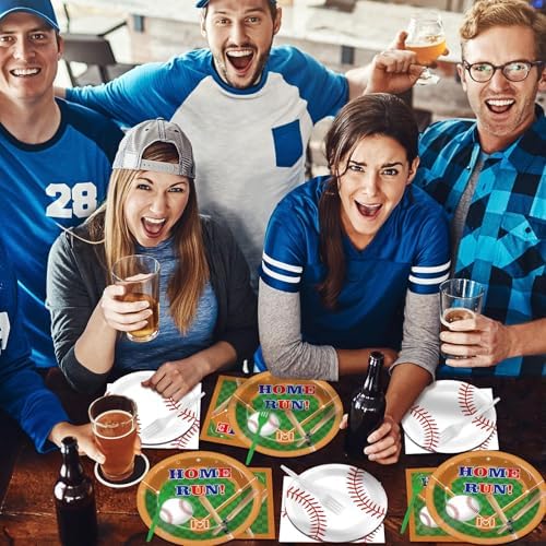 CHUNNIN 96pcs Baseball Birthday Party Plates and Napkins for Baseball Party Supplies Sports Birthday Party Disposable Paper Plates Tableware Set for 24 Guests Baseball Game Party Decorations - Image 5
