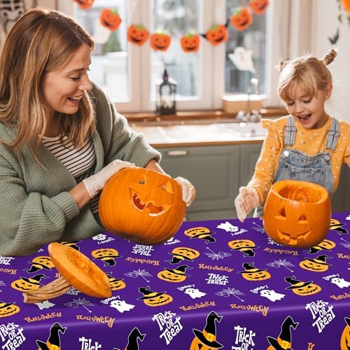 4 Pack Halloween Tablecloth Plastic 54 x 108 Inch Purple Black Table Cover - Image 5