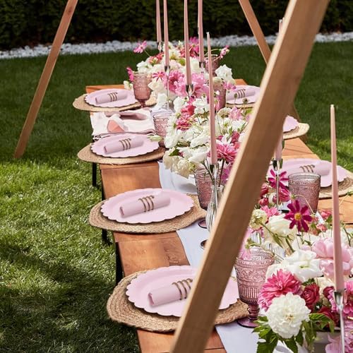 100Pcs Pink Party Supplies Include Pink Paper Plates and Napkins Disposable Pink Scalloped Plates for Birthday Baby Shower Mother’s Day - Image 5