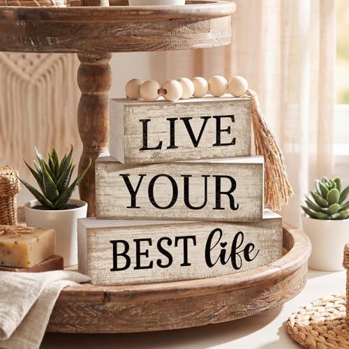 Moucuny 4 Pcs Farmhouse Table Decoration Inspirational Tiered Tray Decor - Image 5