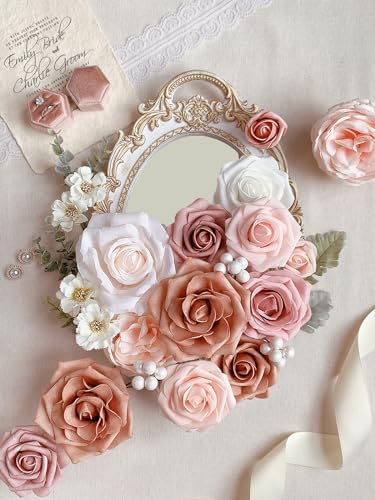 FACINOC Pink Rose Artificial Flowers Dusty Fake Flower with Stems Bulk - Image 6