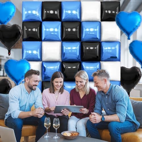 Black Blue White Square Foil Balloon Wall,25Pcs Double Sided Foil Balloons - Image 4
