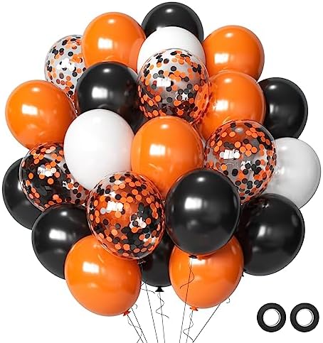 Halloween Balloons Black Orange Balloons Set, 50Pcs 12inch Black White Orange Confetti Latex Balloon Halloween Balloon for Celebration Party Bar Anniversary Graduation Decoration by Aiwolf