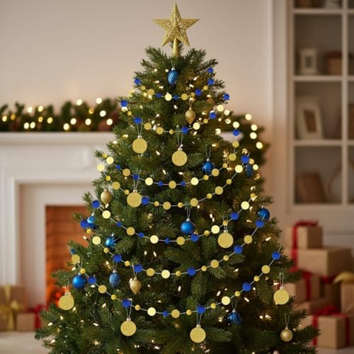 Outus 10 Pieces Blue,Gold Round Dots Garland Party Hanging Decor - Image 6