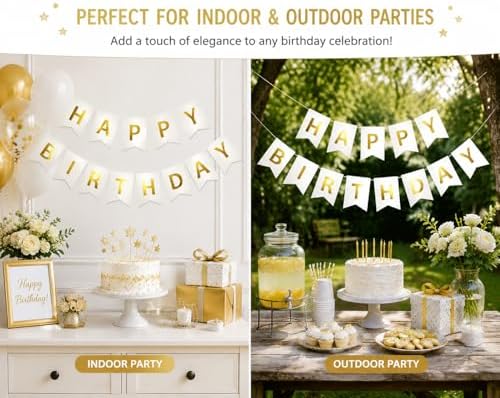 Letjolt White Golden Happy Birthday Banner Party Decorations 13 Pcs - Image 4
