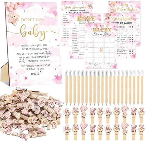 Patelai 321 Pcs Pink Bear Baby Shower Decorations Games Supplies, Serves 50 by Patelai