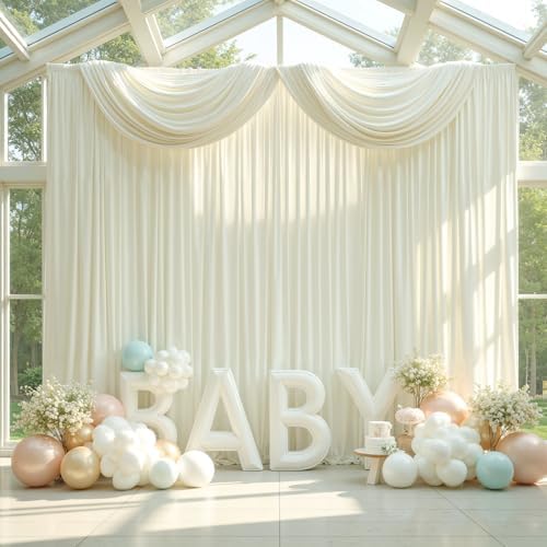 30ftx12ft Wrinkle Free Ivory Backdrop Curtains for Parties, 6 Panels 5x12FT Long Silky Polyester Ivory Photo Backdrop Drapes Back Drop Cloth for Wedding Birthday Photography Background Decor - Image 4