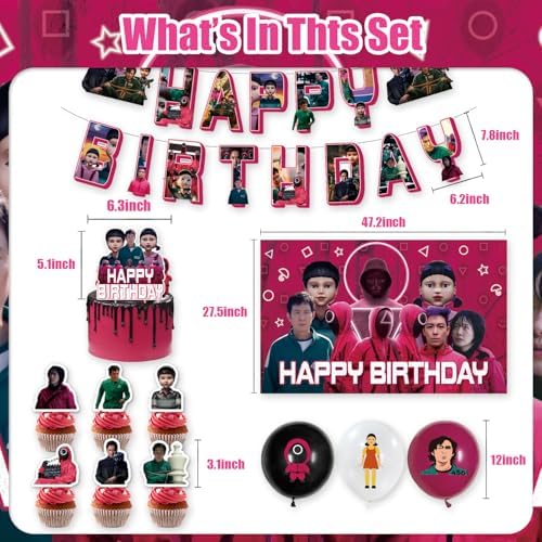 42Pack Squid Game Birthday Party Supplies Pack Includes，Banner，Cake Topper，Blackdrop, for party supplies - Image 2