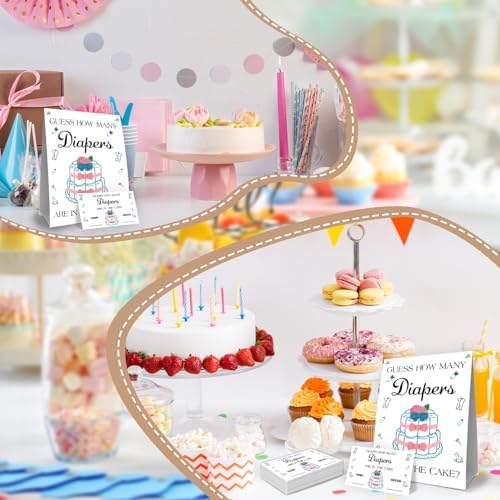 Diapers Baby Shower Decorations,Diaper Cake Birthday Party Game & Activities 50 Cards and Sign - Image 5