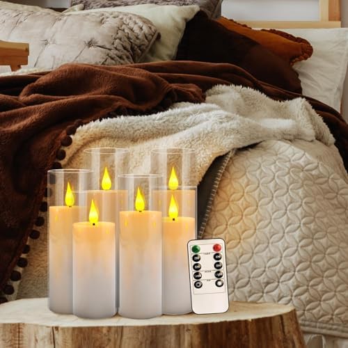 YOROXRG Set of 24 Flickering Flameless Candles Battery Operated with Remote and 2/4/6/8 H Timer Plexiglass Led Pillar Candles with Realistic Moving Wick Candles for Home Decor (D2.2"xH 5"6"7")(White) - Image 6