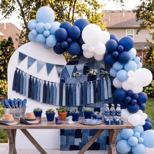 Thiccywoov 2 Pcs Denim Party Decorations Blue Jean Baby Shower Decorations Blue Jean Garland Banner Western Bows Triangle Tassel Hanging Flags, Denim and Diamonds Party Supplies - Image 2