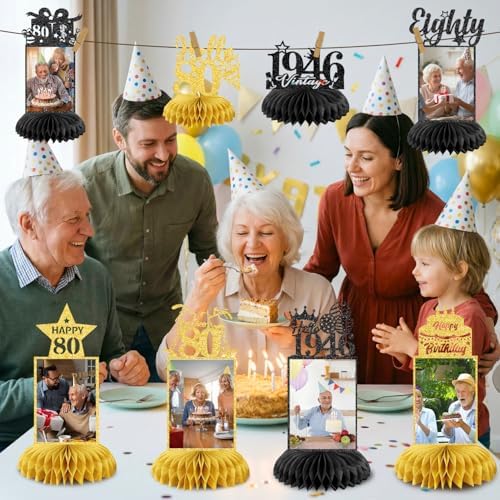 8 Pcs 80th Birthday Decoration for Women 1946 Table Honeycomb Decor - Image 5