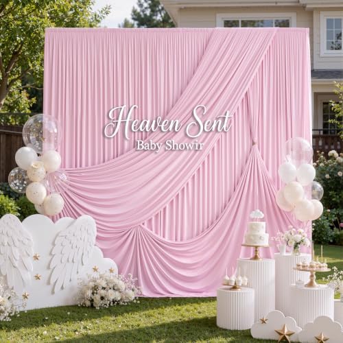 10 ft x 10 ft Baby Pink Backdrop Curtains for Parties, Wrinkle Free Light Pink Photography Backdrop Drapes for Wedding Grils Birthday Baby Shower Bridal Shower Party - Image 2