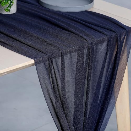 Pack of 25 Chiffon Table Runners 29 x 120 Inch, 14FT Long - Navy Blue - Image 2