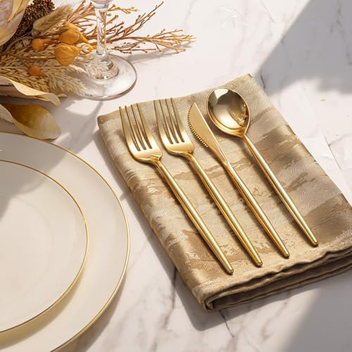 I00000 150Pcs Ivory Plastic Plates, Fancy Gold Plastic Plates Set for Party - Image 4