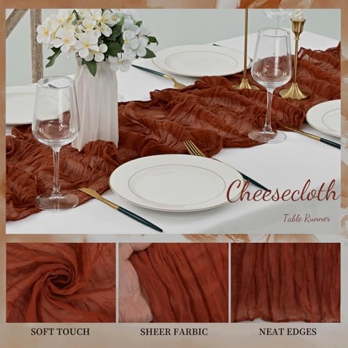 12 Pack Terracotta Cheesecloth Table Runner 10FT Boho Rustic Cheese Cloth Table Runner for Wedding 20 x 120 Inch Long Bridal Shower Baby Shower Gauze Fabric Sheer Birthday Party Table Decorations - Image 3
