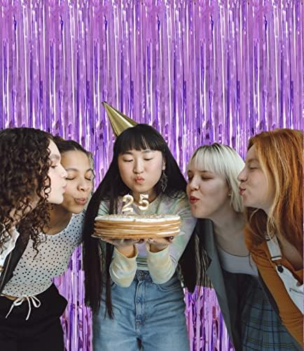 Shiny Light Purple Fringe Curtain,2pcs 3.2ft x 8.2ft Metallic Tinsel Foil Party Streamers Photo Booth Backdrop Props for Birthday Wedding Bridal Shower Baby Shower Bachelorette Party Decor - Image 5