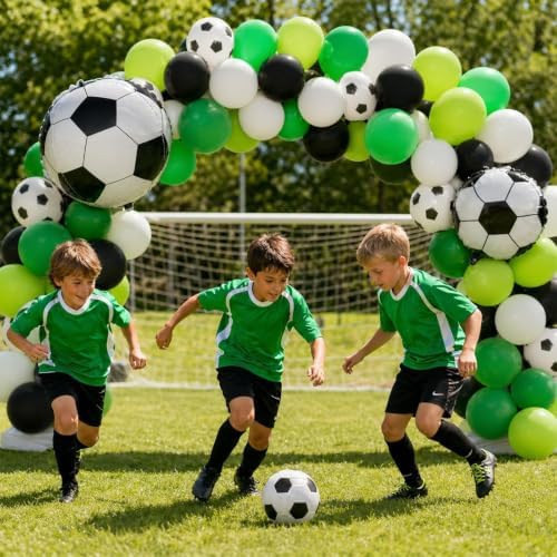 Green Soccer Balloons, Green Black and White Football Theme Balloons with 4D Foil Football Balloon for Boys Kids Soccer Birthday Sports Themed Baby Shower Graduation Party Decorations - Image 4