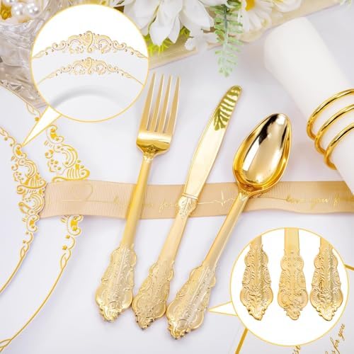 Hioasis 350 Pcs White Gold Plates for Wedding - Image 6